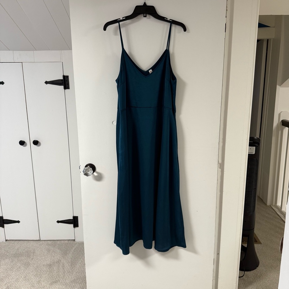 Dark Teal Midi Dress with Spaghetti Straps for Weddings